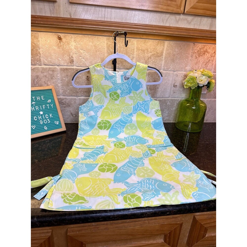 Lilly Pulitzer Girls Mini Claudine Dress Aquadesiac Fish Shell Print Size 12